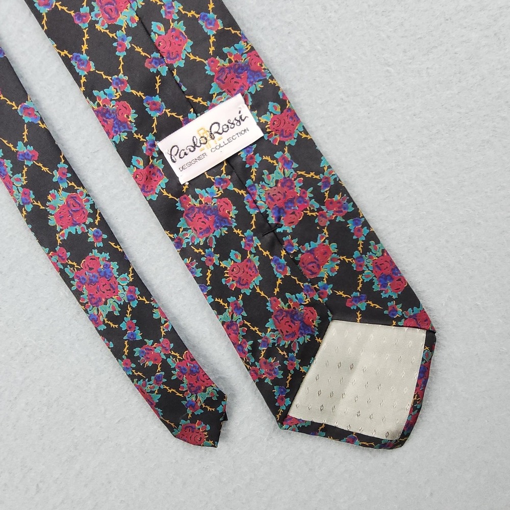 Paolo Rossi Tie Mens One Size Multicolor Floral 100% Silk Handmade Necktie